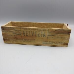 Vntg Velveeta Wooden Box Kraft Cheese Food 'Delicious' 2 Lbs Crate